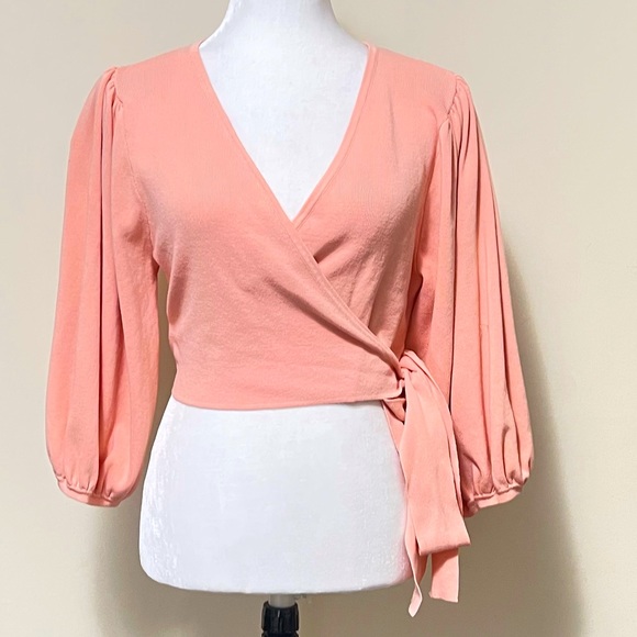 MISSGUIDED new Pink True Wrap Around Straps Crop Balloon Sleeves Knit Top 10/12 - Picture 5 of 16